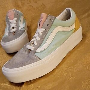 VANS Old Skool Platform Pastel Pink Blue Yellow Gray, Woman's 7.0 Men's 5.5